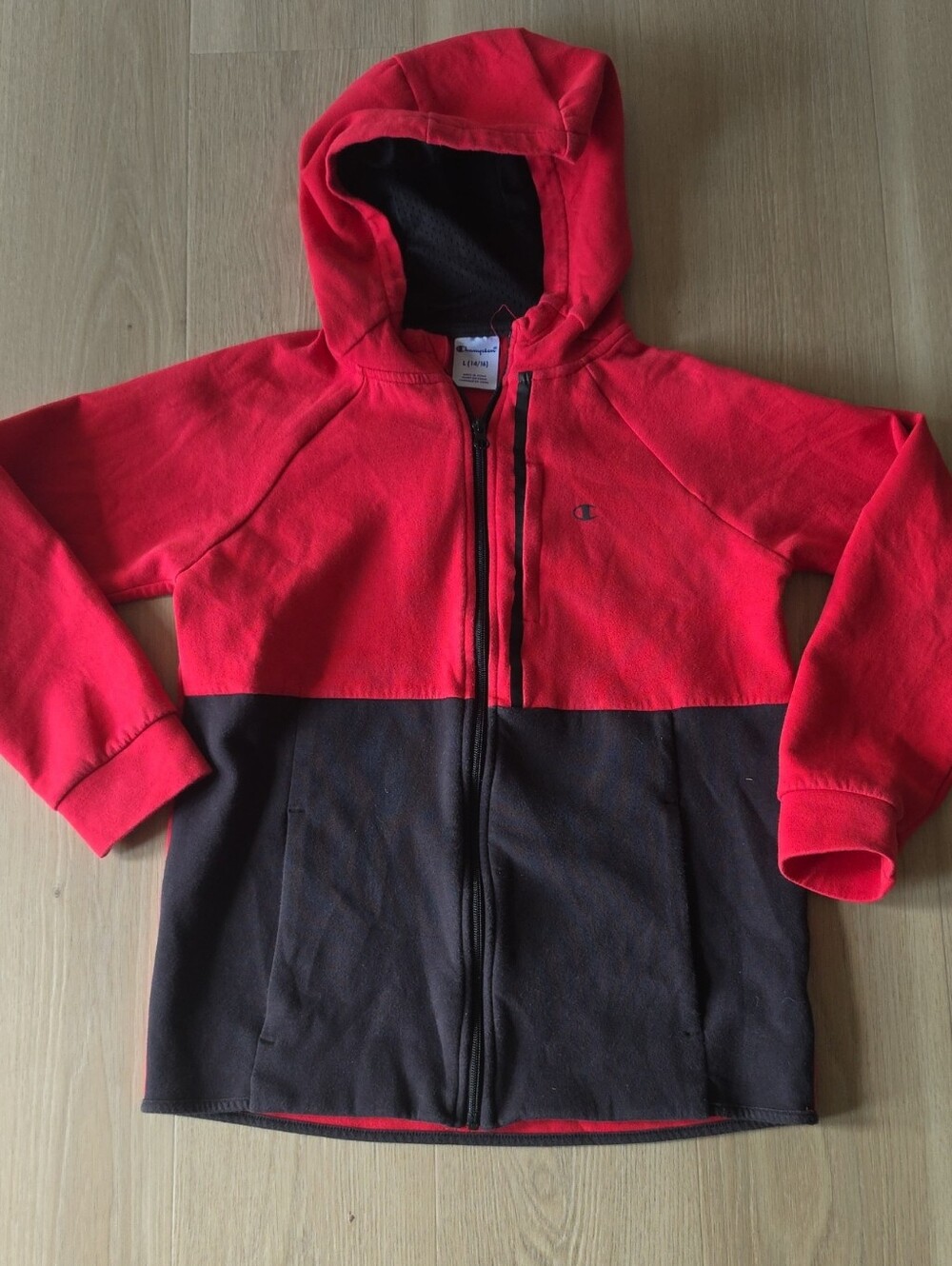 Champion Red and Black Zip-Up Hooded Sweatshirt for Kids